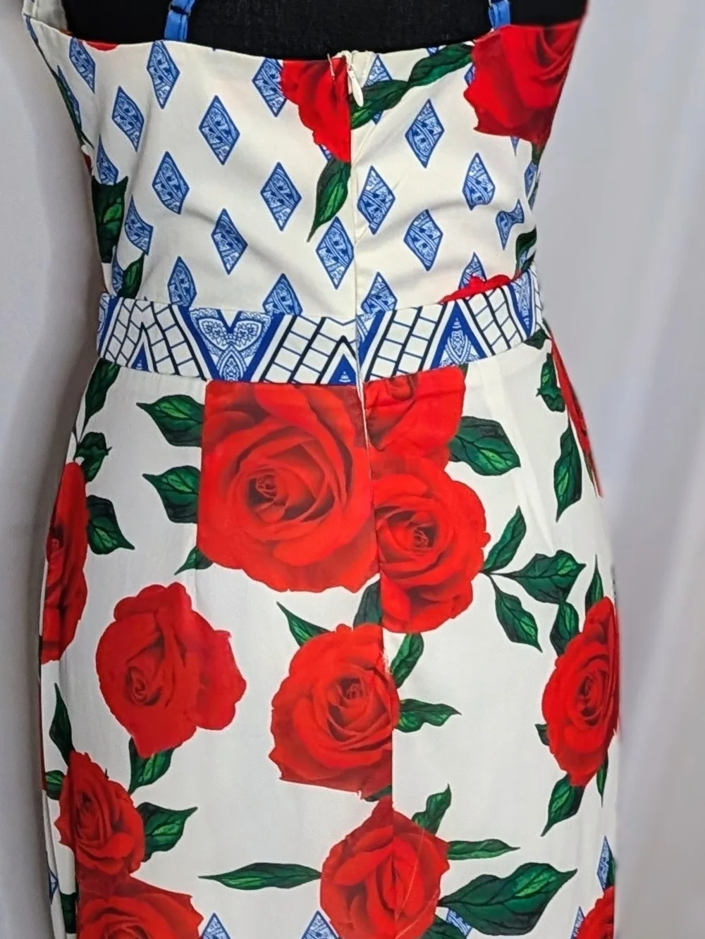 LUXMI Rose Floral Halter Maxi Dress Size S Blue Red High Slit